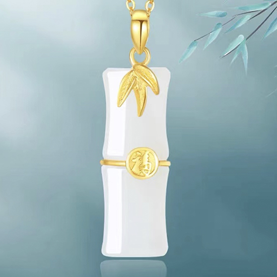 港翠足金节节高玉竹吊坠
