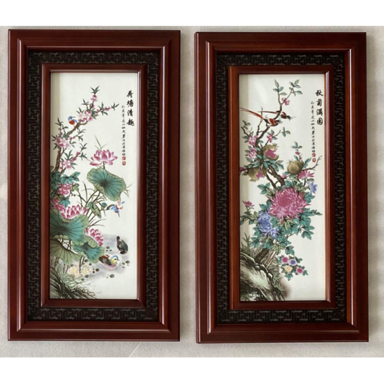 张松茂富贵花开粉彩四条屏
