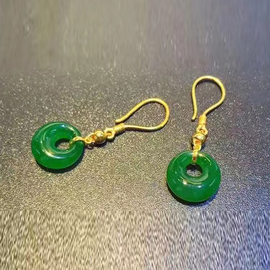 港翠足金碧玉耳环