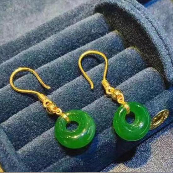 港翠足金碧玉耳环