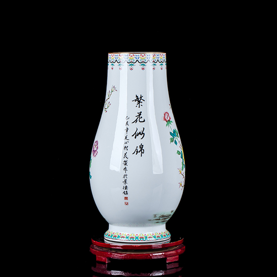 张松茂《锦上添花》粉彩福筒瓶