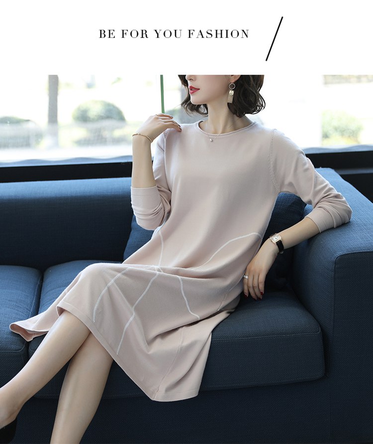黛熙月2018秋季新款女装针织连衣裙中长款套头毛衫裙ym3876
